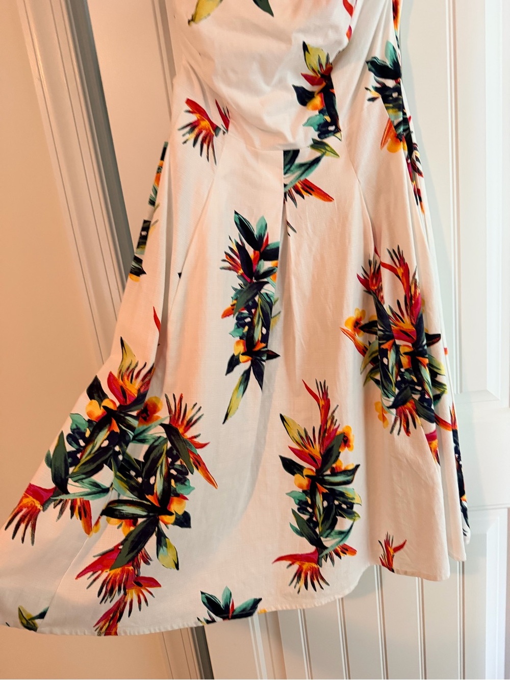 Strapless White Tropical Print Midi Dress - Picture 3 of 5